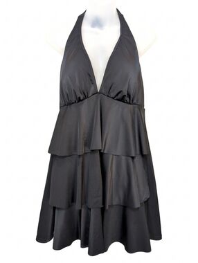Mainstream Tiered Halter Swim Dress Size 18 Black Flattering Skirted One-Piece
